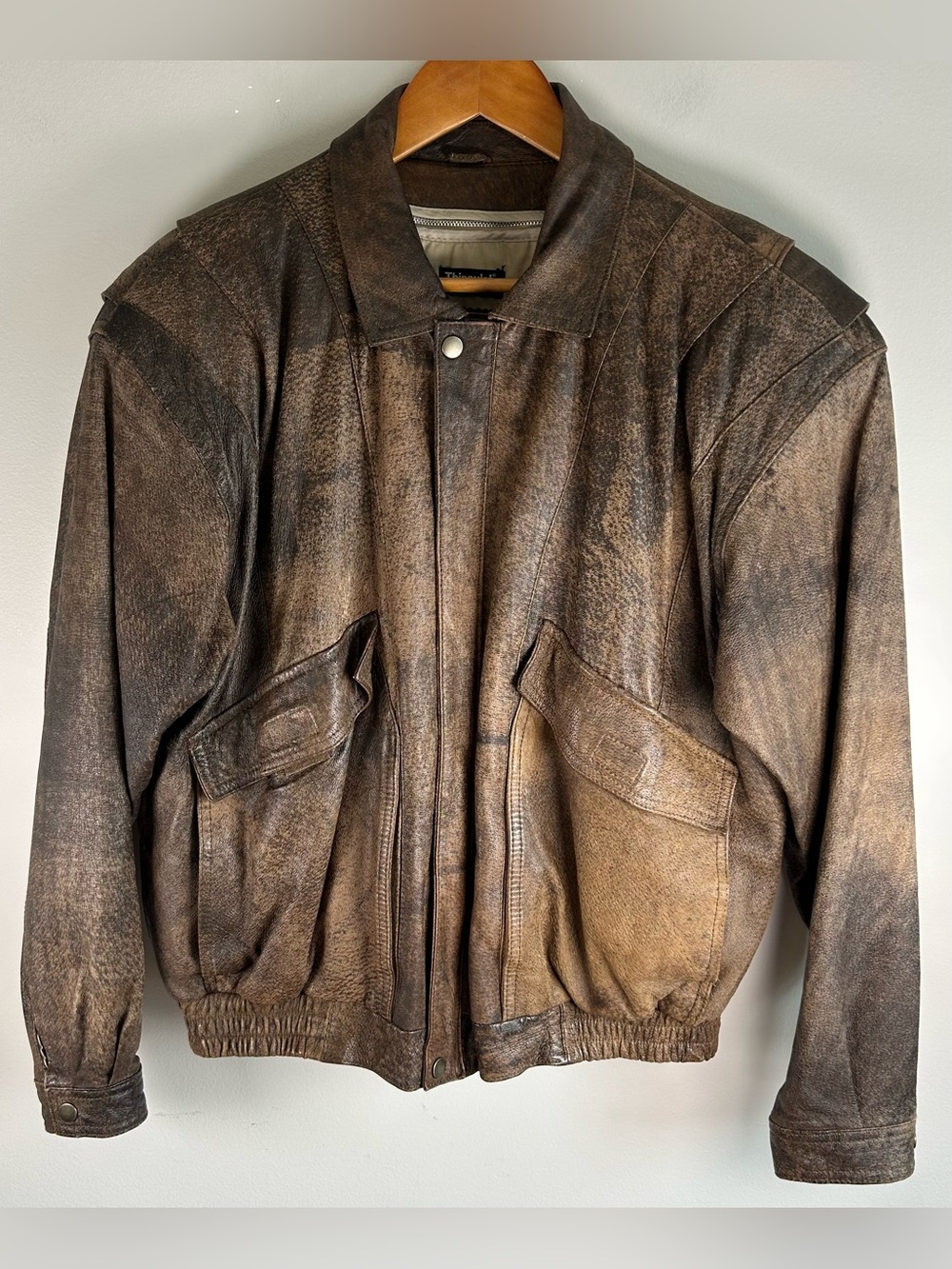 Adventure Bound By Wilson Lined Brown Leather Bomber Aviator Jacket Sz L Vintage